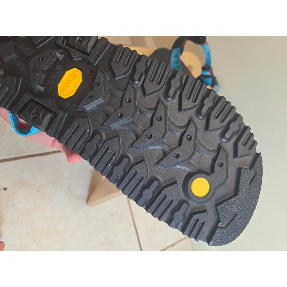 Luna Sandals Mono Winged Edition Mens 10 Blue Geometric Vibram Megagrip Hiking